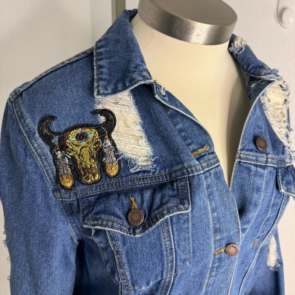 Distressed Denim Jacket Western Boho Grunge ‘Dream’ Patch Large - Picture 5 of 6